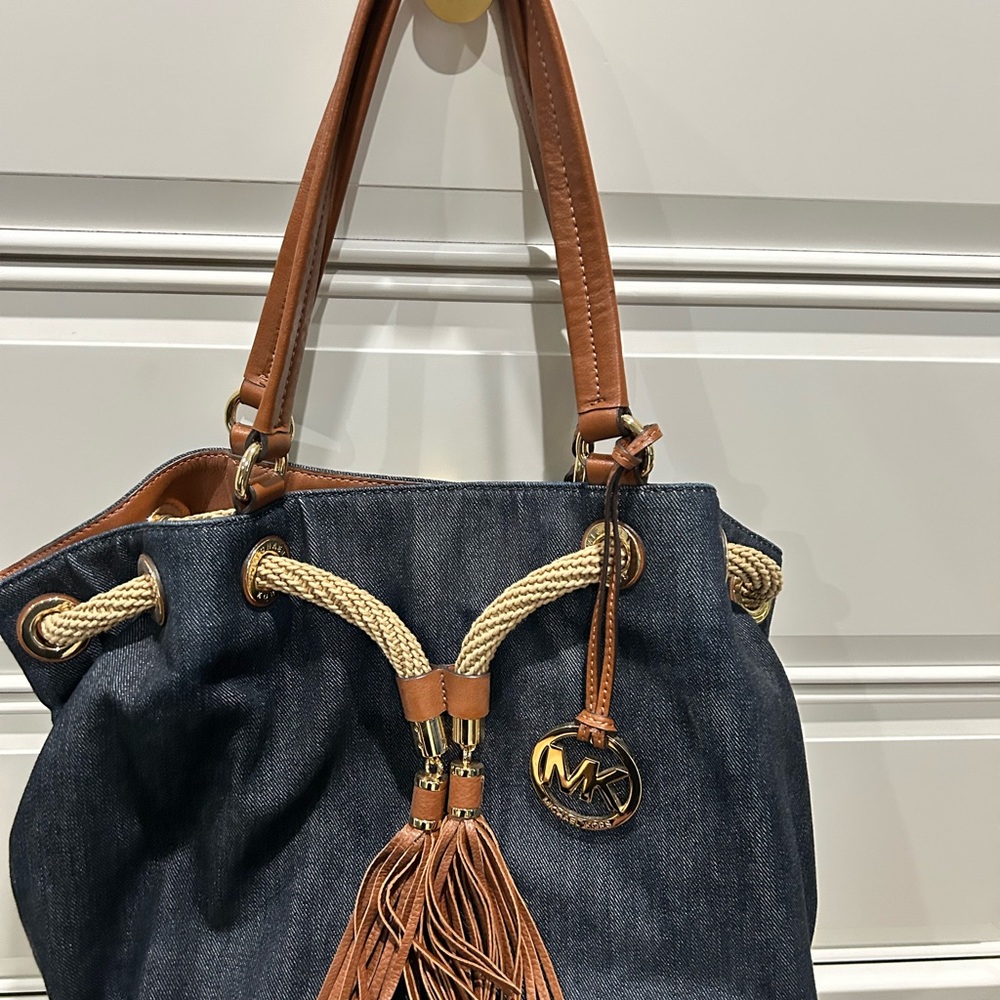 Michael Kors Denim and Tan Nautical Shoulder Bag